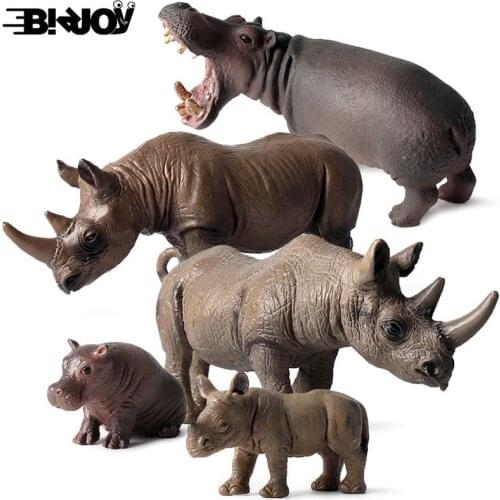 Simulated Wildlife Model Rhino Hippo Rhinoceros Figure Toy Collector Decor Kid Educational Animal Toys Decoration Child Gift
