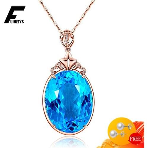 Trendy Necklace 925 Silver Jewelry Oval Sapphire Zircon Gemstone Pendant Rose Gold Accessory for Women Wedding Engagement Party