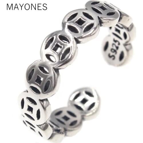 Vintage Chinese style Thai Silver Coins Personality Tail Ring For Men Women 925 Sterling Silver Ring free shipping