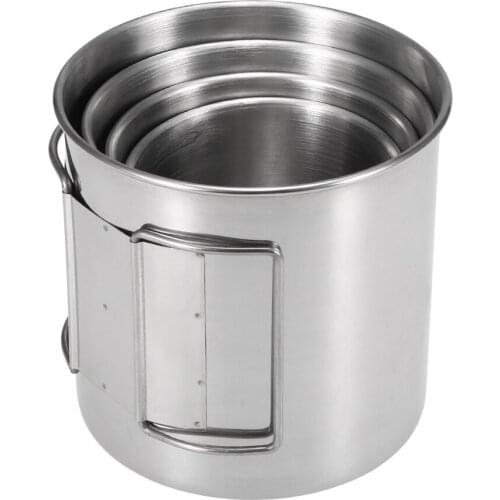 Pack of 4 Stainless Steel Cups Set Stackable Drinking Water Cups Mugs with Foldable Handles for Home Outdoor Camping Backpacking