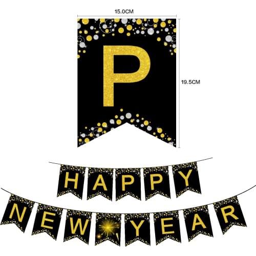 Letter HAPPY NEW YEAR Black Gold Series Xmas Banner Pennant Flag Company Home New Year Graduation Event Party Supplies