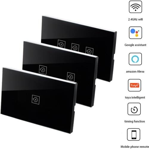 Wifi smart light switch wireless control Electronic wall switches tempered glass touch panel work with alexa google 1/2/3 gang