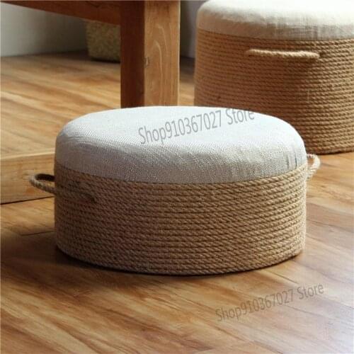 Hemp Rope Low Stool Solid Wood Shoe Changing Stool Coffee Table Stool Nordic Living Room Sofa Stool Creative Sitting Pier