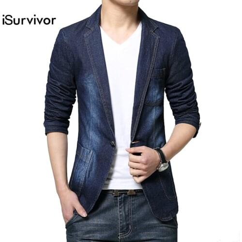 2021 New Men Spring Denim Jeans Blazers and Jackets Mens Casual Fashion Slim Fit Long Sleeved Single Button Style Blazers Suits