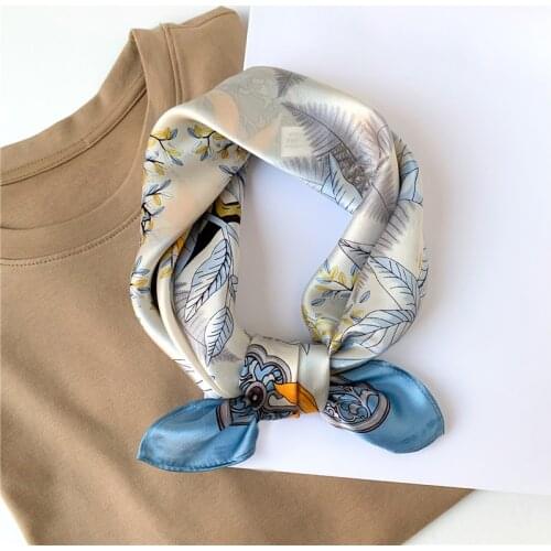 2021 New 100% Silk Scarf Hairband Small Square Scarves Women Bandana Elegant Floral Neckerchief Female Foulard Neckerchief