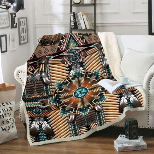 PLstar Black Native Indian Lakota Skull buffalo soldier Blanket 3D print Sherpa Blanket on Bed Home Textiles Dreamlike style-7