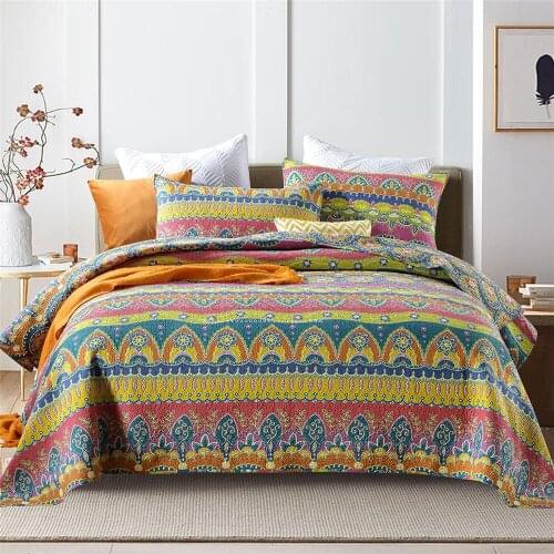 CHAUSUB Bedspreads on Bed Quilt Set 3pcs Cotton Blanket for Double Bed Pillow Shams Bohemia Queen Size Quilted Summer Coverlet