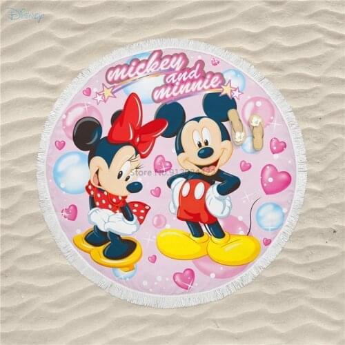 Pink Mickey Mouse Minnie Mouse Cartoon Printed Towel Microfiber Round Beach Towel for Boys Girls Baby Kids Adults 150x150cm Size