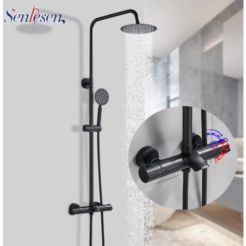 Senlesen New black + gold Plated Copper Bath Shower Faucet Bathroom Shower Faucet Shower Set Mixer Adjust Height