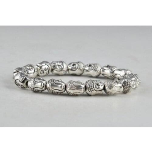 Silver Buddha Heard Chinese Old Handwork Amulet Elastic Bracelet Dongguan girl jewerly Store