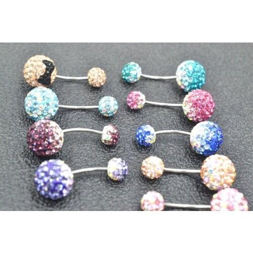 Free shippment 50PCS Body Jewelry-16gX12MM Double full Crystal gems Earring/Ear Studs/Navel Belly Button Balls Shine