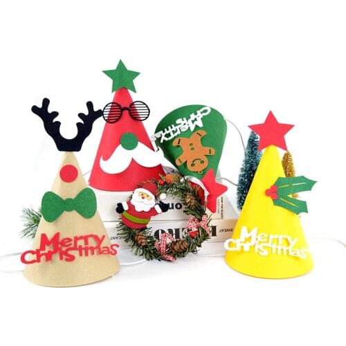 1pcs Christmas Hat Children Adult DIY Elk Snowman Santa Claus Non-woven Hat Christmas Party Decorations New Year Childrens Gift