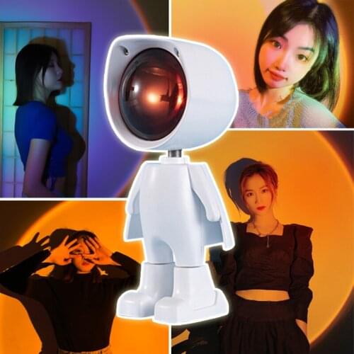 LED Robot Sunset Projection Lamp Rainbow Night Lights USB Rechargeable Romantic Atmosphere Projector Luz ​for Decoratio
