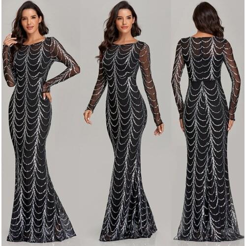 Sequined Party Dress Woman Long Sleeve Bling Bodycon Vestido Female Clothes Mermaid Banquet Woman Dress