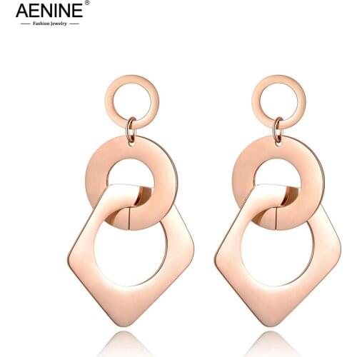 AENINE Circle & Hollow Pentagon Interweaved Dangle Earrings Stainless Steel Jewelry Anniversary Party Gift For Women AE18079