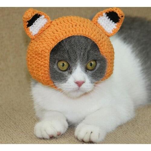 Knitting Cute Animal Cat Puppy Fox Hat Winter Autumn Handmade Cotton Party Funny Dog Cap Accessories For Little Small Pet Goods