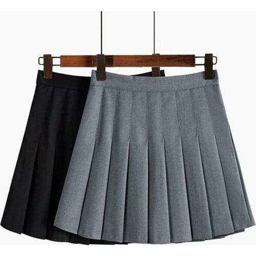 Women High waist Pleated Skirt 2021Spring Autumn Casual Kawaii A-line Skirts Japanese School Uniform Mini Skirts