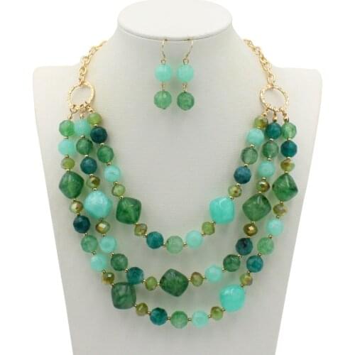 Fashion Acrylic Jewelry Women Retro Big Resin Stone Glass Beads Handmade Necklace Earring Set For Femme Christmas Gift