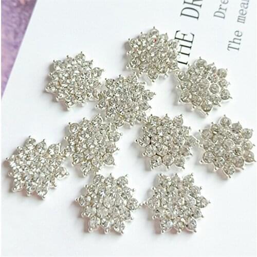 10 PCS 16*18mm Metal Alloy Crystal Rhinestone Silver Plated Flowers Handmade Accessories For Jewelry Making