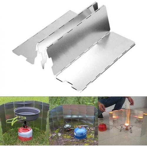 10 Plates Fold Outdoor Camping Foldable Aluminum Plates BBQ Stove Wind Shield
