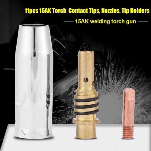 11Pcs 0.8mm Copper Brass Tip Gas Nozzle 15AK Welding Torch Conductive Tip Protection Contact Nozzle Set Plasmas Cutter Tool
