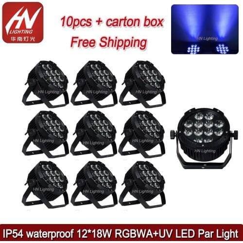10pcs 12*18W RGBWAUV Outdoor DJ Wedding Uplight IP54 Waterproof LED Flat Par Stage Light