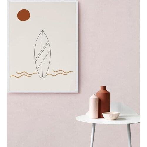 Abstract Surfboard Line Drawing Art Prints Surfing Sunrise Beach Scenery Canvas Painting Nordic Poster Wall Picture Home Decor