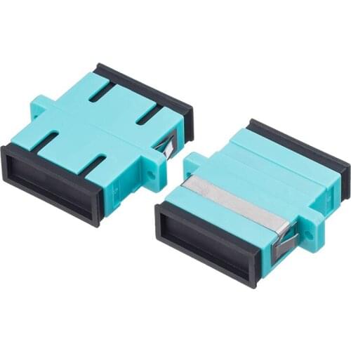 Free Shipping 50PCS/Lot SC/UPC OM3 Aqua Fiber Optic Adaptor,Flange Joint SC-SC Multi Mode Duplex Fiber Coupler Connector