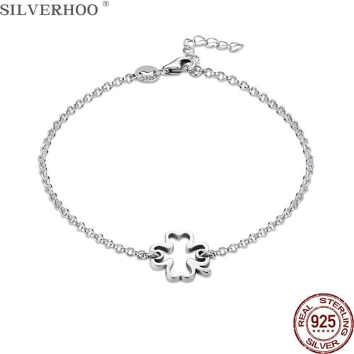 SILVERHOO Womens Bracelet Sterling Silver 925 Jewelry Simple Vintage Adjustable Hollow Flower Charm Bracelets Anniversary Gift