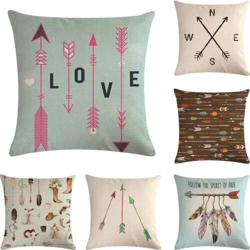Sweetenlife Geometric Pattern Cushion Cover Hand Painted Watercolor Arrow Decorative Pillows Tribal Boho Style Throw Pillow Case