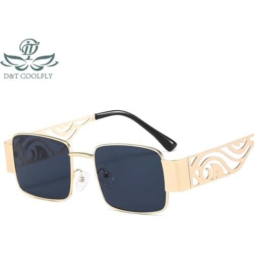 D&T 2021 New Fashion Square Sunglasses Women Men Gradients Lens Metal Hollow Decoration Frame Luxury Brand Designer Sunglasses