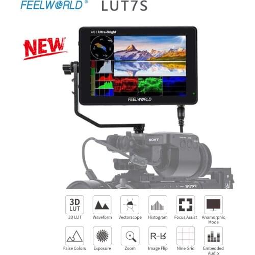 FEELWORLD LUT7S 7 Inch 2200nits 3G-SDI 4KHDMI 3D LUT Touch Screen DSLR Camera Field Monitor with Waveform VectorScope