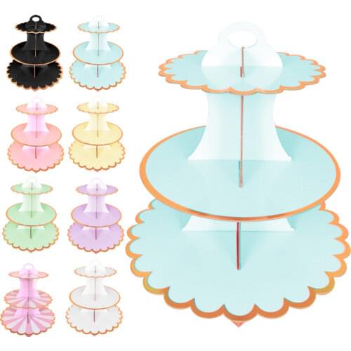Hot Sale Cup Cake Stand 3 Tier Cupcake Stand Paperboard Solid Cake Stands DIY Cake Cupcake Display Stand Foy Baby Birthday Party