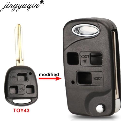 Jingyuqin Modified Flip 3 Buttons Remote Key Shell for TOYOTA FJ/LAND CRUISE CAMRY TOY43 Folding Key Case fob Case