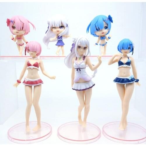 New 6Pcs/Set Re:Life in a Different World From Zero Figure Emilia Rem Ram Figurine Collectible PVC Model Toys Kids Birthday Gift