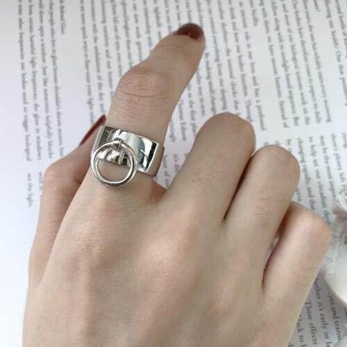 Korean Korean version S925 Sterling Silver large circle opening wide edition ring personality element silver ring ring