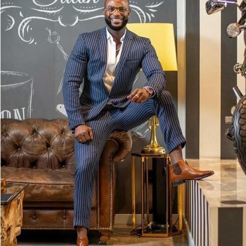 African Stripe Mens Suits 2 Pieces Wedding Prom Tuxedo Groomsmen Blazer Suit Fashion Men Business Party Costume Homme Mariage