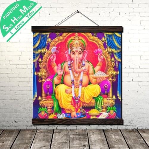 Hindu God Ganesha Red Scroll Painting Canvas Vintage Poster and Prints Wall Art Picture Living Room Bedroom Farmhouse Decoration