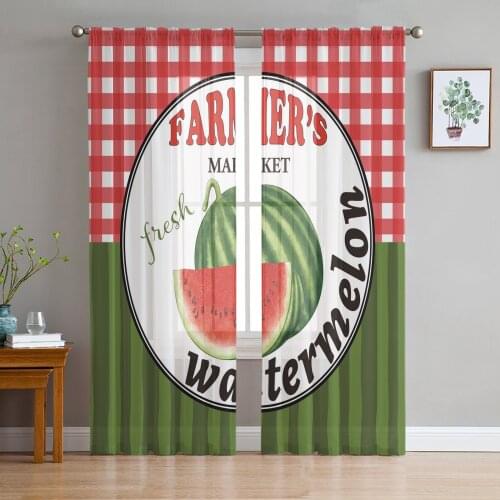 Summer Watermelon Fruit Farm Stripes Tulle Curtain Voile Transparent Tulle for Bedroom Living Room Kitchen Sheer Window Curtains