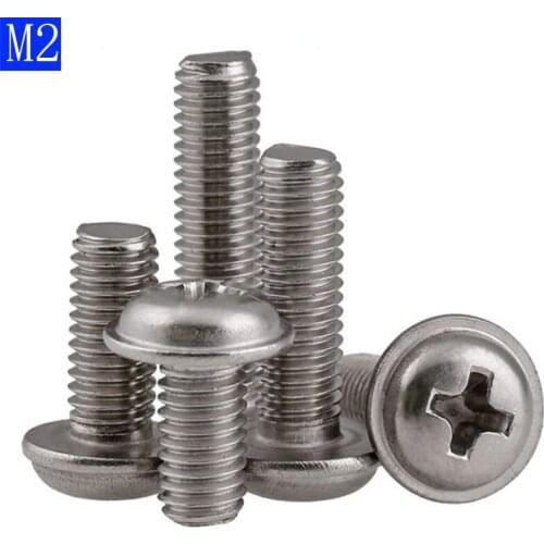 M2 - 0.4 304 Stainless steel Flanged Button Head Round Washer Head Phillips Screws Bolts A2 - 70