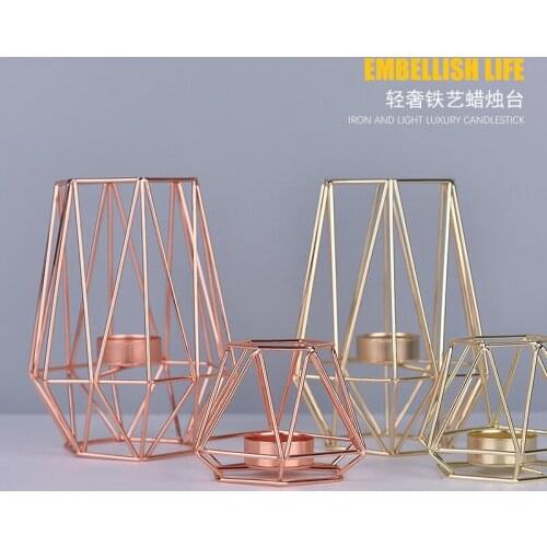 Nordic Style Metal Geometric Golden Candle Holder High Quality Wrought Iron Candlestick Bar Restaurant Decoration Home Supplier