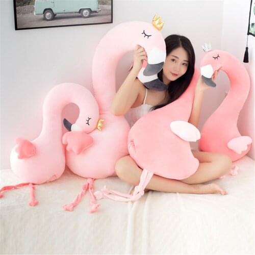 Cute Pink Crown Flamingo Lovely Soft Pillow Plush Toy Creative Comfortable Cushion Stuffed Baby Girl Gift Creative Room Decor
