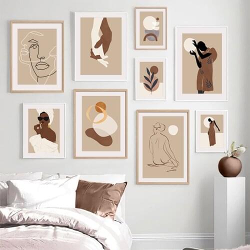 Fashion Canvas Poster African Woman Leaf Line Drawing Abstract Painting Nordic Art Print Wall Picture Living Room Home Decor
