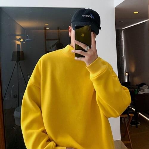 Winter Korean Velvet Hoodie Mens Fashion Casual Stand Collar Sweatshirt Men Streetwear Loose Hip-hop Pullover Hoodies 9 Colors