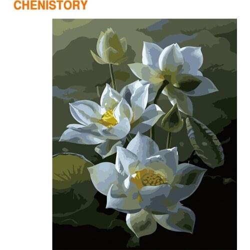 CHENISTORY Frame White Lotus Flower DIY Painting By Numbers Modern Calligraphy Painting Drawing By Numbers For Home Wall Artwork