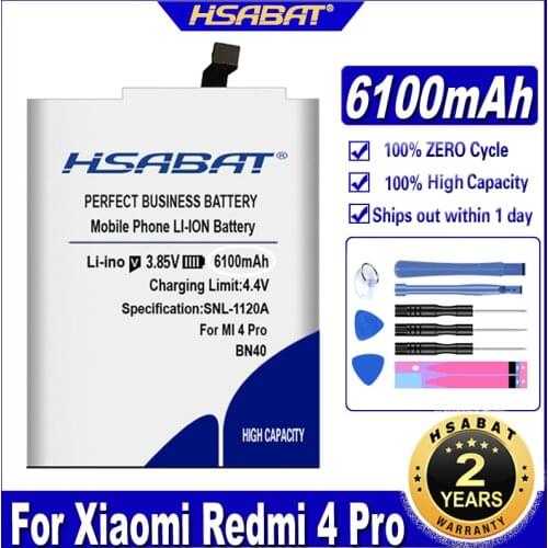 HSABAT 100% New 6100mAh BN40 Battery for Xiaomi Redmi 4 Pro Battery Redmi 4 Prime 3G RAM 32G ROM Edition-in Stock