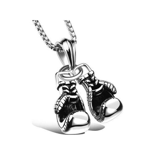 2021 New Retro Fitness Boxing Gloves Titanium Steel Necklace Domineering Mens Fashion Punk Pendant Accessories Birthday Gift