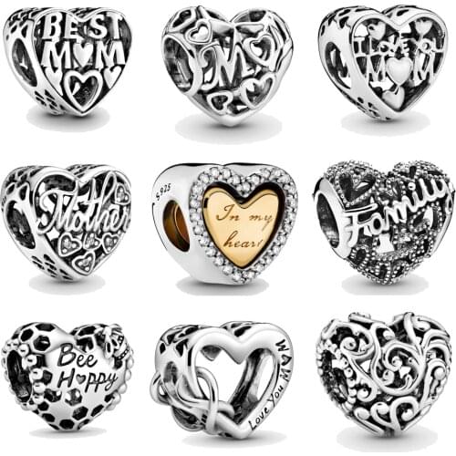 Paylor 2020 Fashion Silver Color Heart Shaped Hollow Mom Love Charms Fit Pandora Bracelet Beads DIY Jewelry Gift