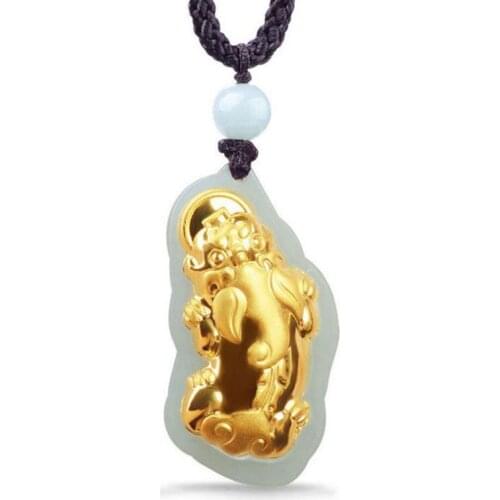 Natural Hetian Jade Boutique Pendant Womens 24K Gold Lucky PiXiu Jade Stone Necklace Pendant Gift