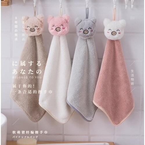 Lovely Hand Towel Soft Solid Baby Cartoon Bear Plush Kitchen Hanging Bath Wipe Towel Quick-Dry towels bathroom Childrens gifts